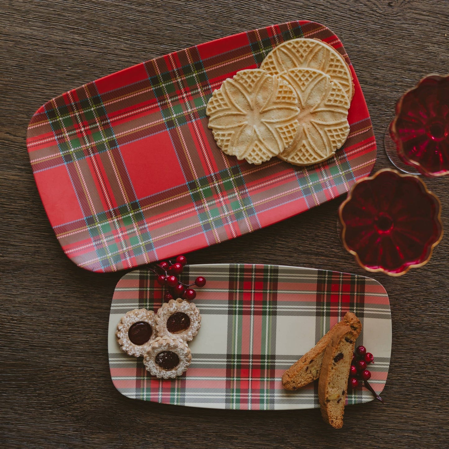 *NEW* Red and White Plaid Stacking Melamine Tray - Set of 2