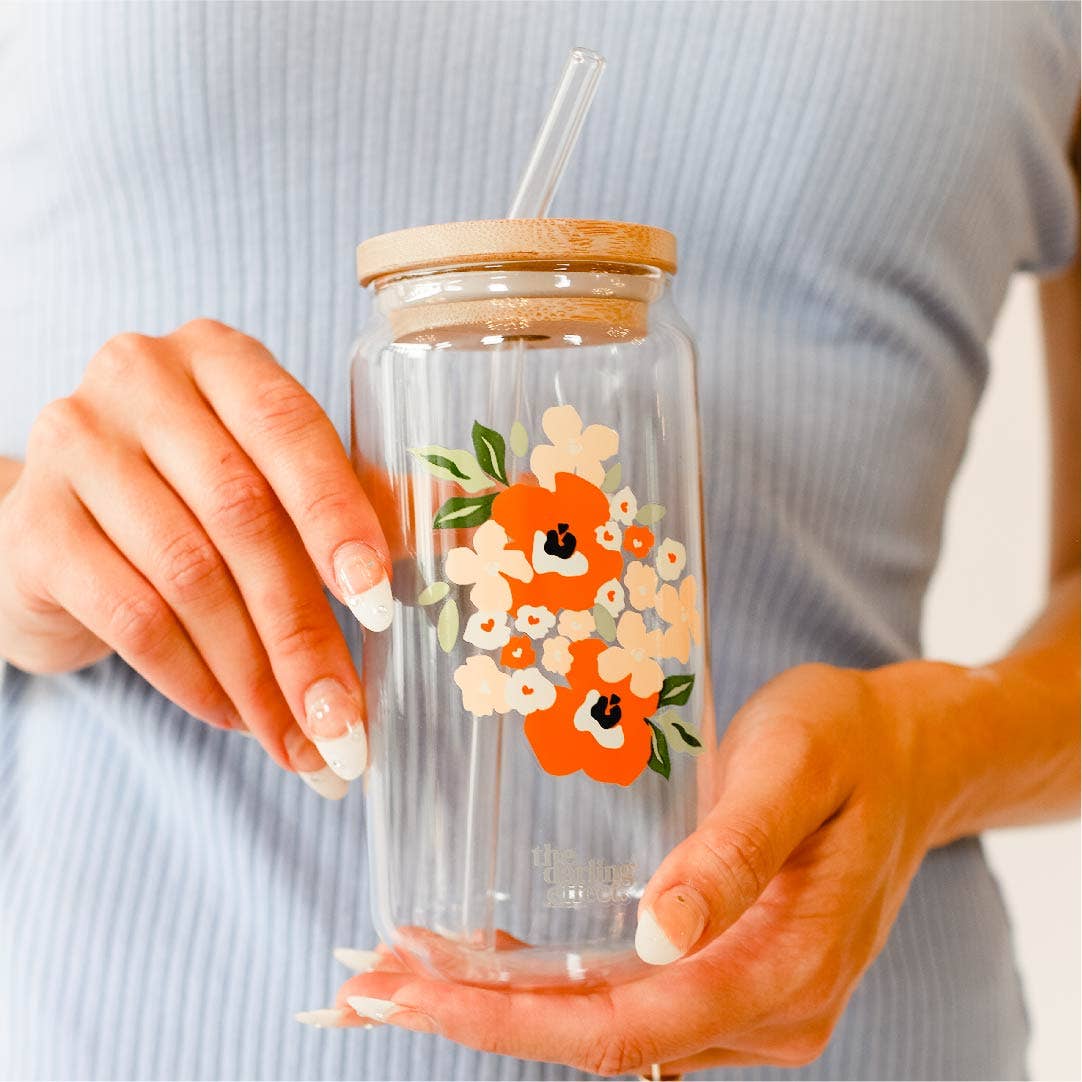 Floral Orange Glass Drinkware
