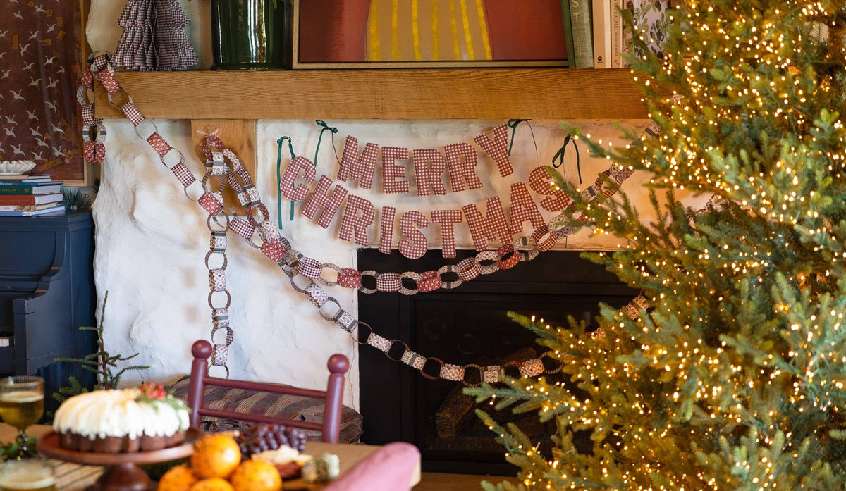 Gingham Merry Fabric Sewn Christmas Banner