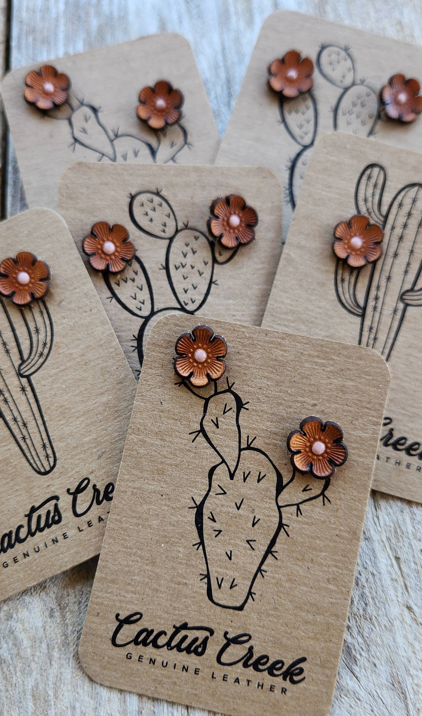 Cactus Flower Genuine Leather Earrings