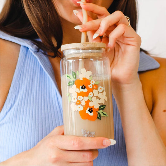 Floral Orange Glass Drinkware