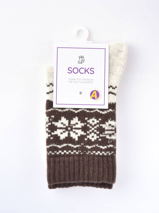 Beige Thickened Snowflake Patterned Mid-calf Socks